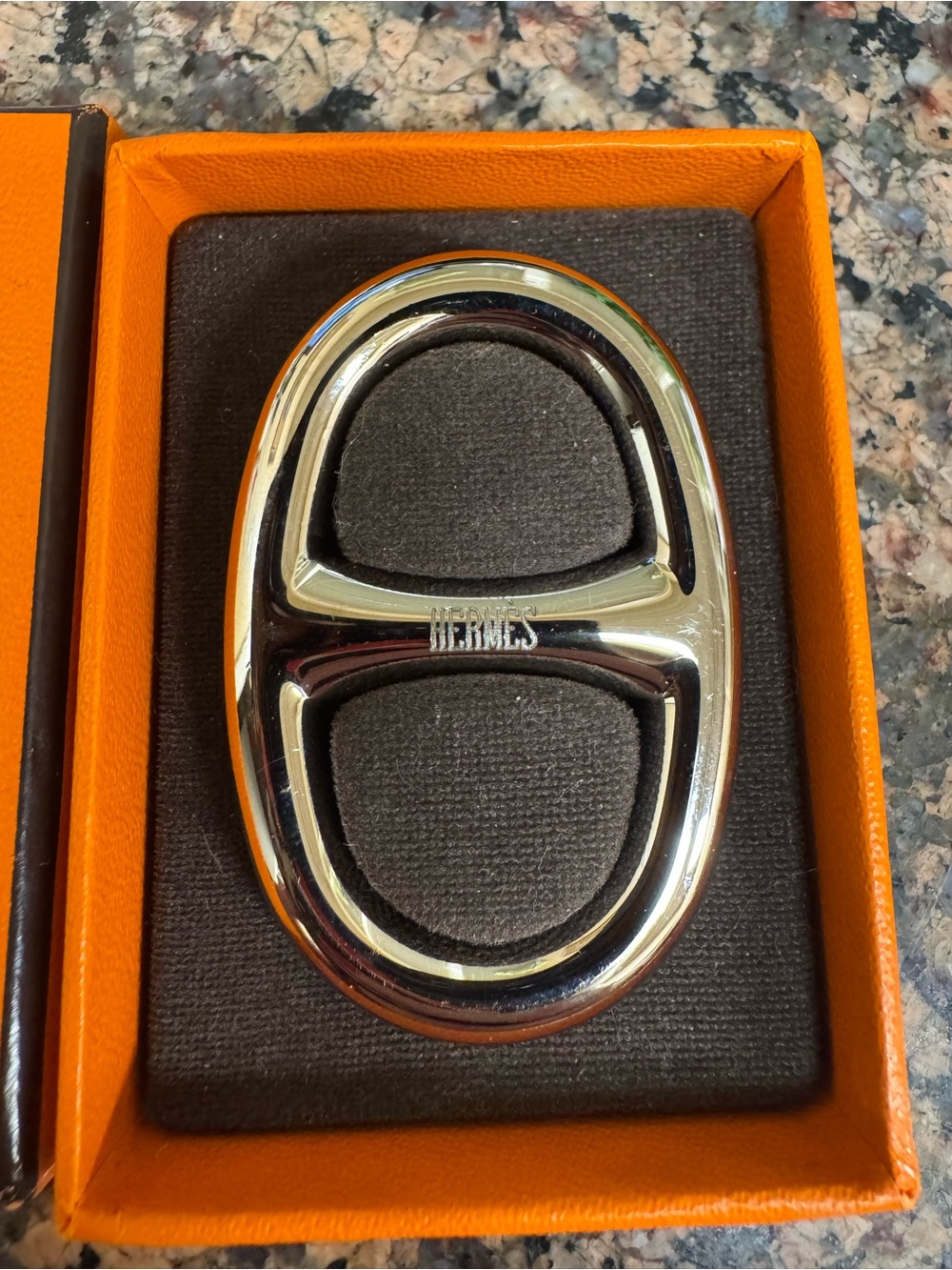 Hermes Silver Oval Double-Loop Money Clip with Center Logo
